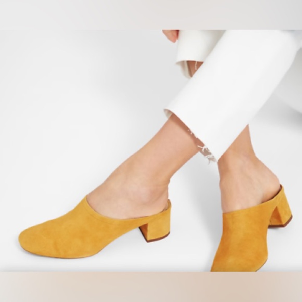 Everlane Mustard Yellow Suede Block Heel Mules